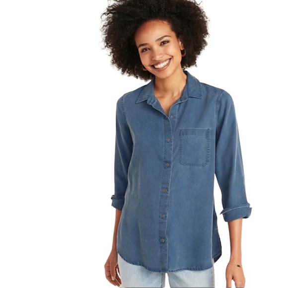 Old Navy Relaxed Tencel® Shirt for Women in Lost At Sea Navy Size Medium - Picture 1 of 7
